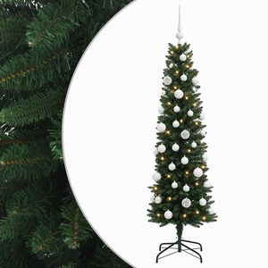 vidaXL Dirbtinė siaura kalėdinė eglutė su žaisliuku 120 cm 150 LED