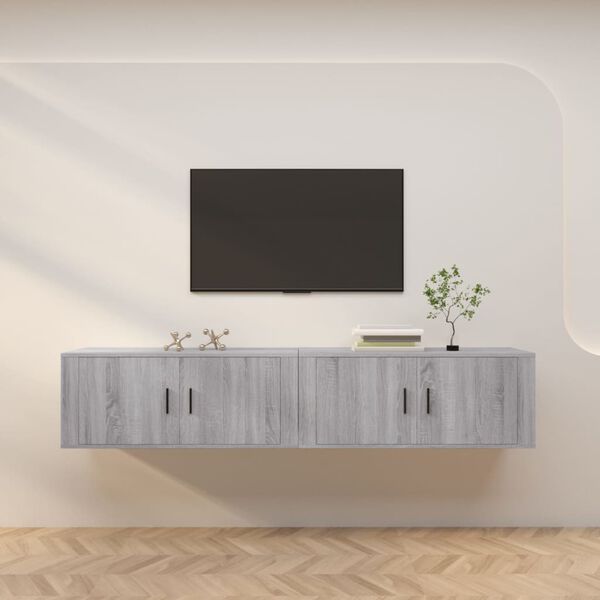 vidaXL Sieninės TV spintelės, 2vnt., pilkos ąžuolo, 100x34,5x40cm