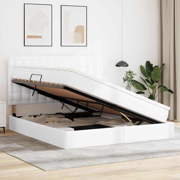 vidaXL Lova su daiktų laikymo vieta ir LED &Scaron;vari balta 180 x 200 cm