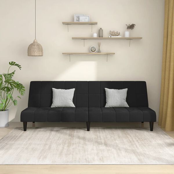 vidaXL Dvivietė sofa-lova, juodos spalvos, aksomas
