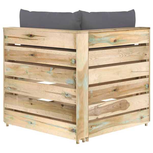 vidaXL Modulinė kampinė sofa su pagalvėmis, žaliai impregnuota mediena