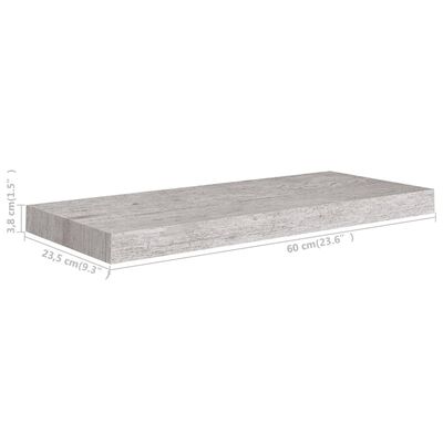 vidaXL Pakabinama sieninė lentyna, betono pilka, 60x23,5x3,8cm, MDF