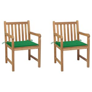 vidaXL Sodo kėdės su žaliomis pagalvėlėmis, 2vnt., tikmedžio masyvas