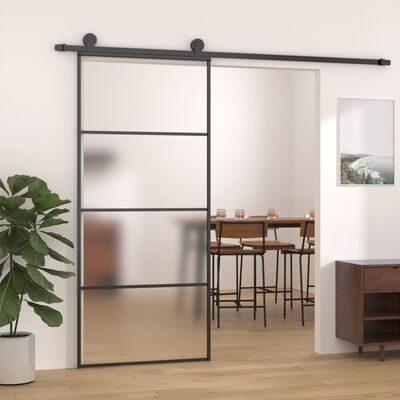 vidaXL Stumdomos durys, juodos, 90x205cm, ESG stiklas ir aliuminis