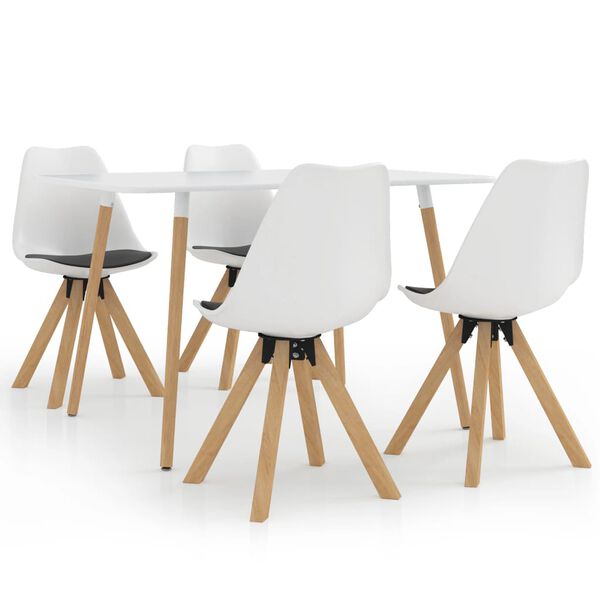 vidaXL 5 dalių valgomojo baldų komplektas, 120x60 cm, baltas ir juodas