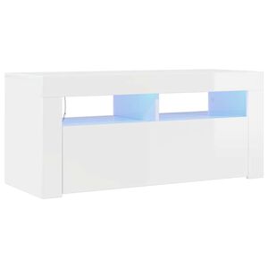 vidaXL TV spintelė su LED ap&scaron;vietimu, balta, 90x35x40cm, blizgi