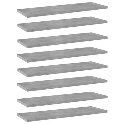 vidaXL Knygų lentynos plokštės, 8vnt., betono pilkos, 60x20x1,5cm, MDP