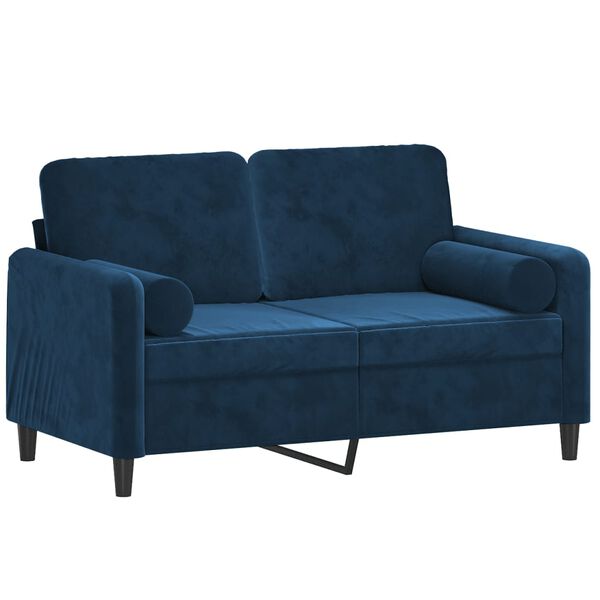 vidaXL Dvivietė sofa su pagalvėmis, mėlynos spalvos, 120cm, aksomas