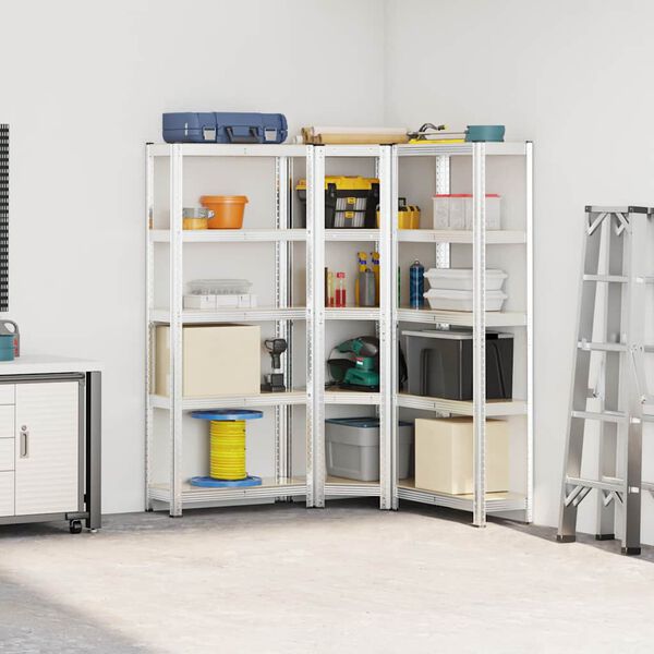 vidaXL 3 dalių 5 sluoksnių lentynų rinkinys sidabro spalvos