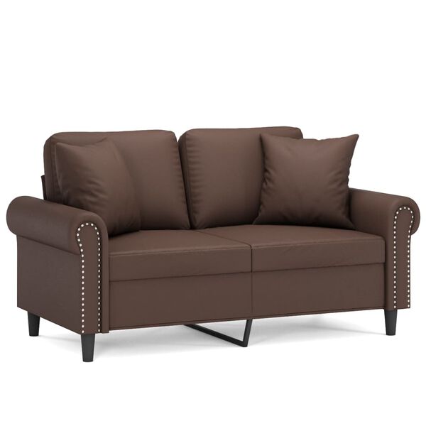 vidaXL Dvivietė sofa su pagalvėmis, ruda, 120cm, dirbtinė oda
