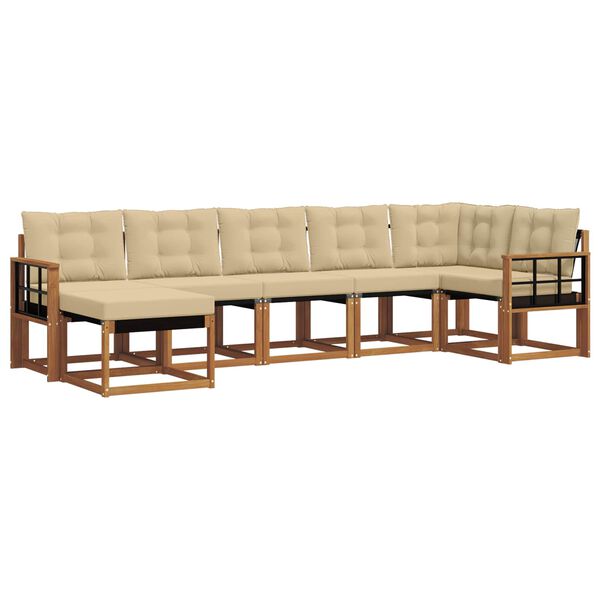 vidaXL Lauko sofos komplektas su pagalve 7 pcs Natūralus ir bežinis