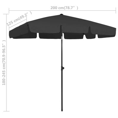 vidaXL Paplūdimio skėtis, juodos spalvos, 200x125cm