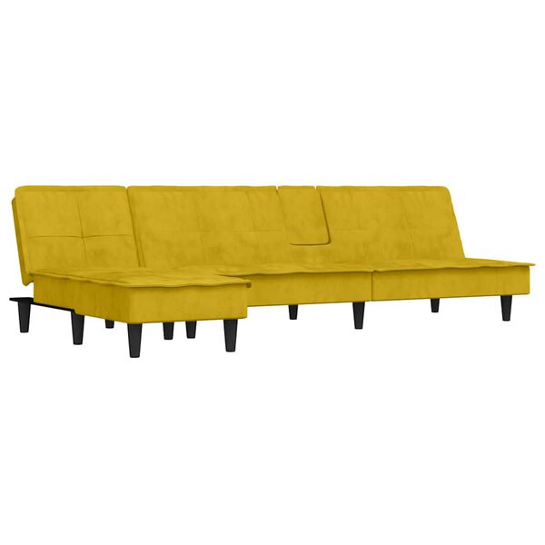 vidaXL L formos sofa-lova, geltonos spalvos, 255x140x70cm, aksomas