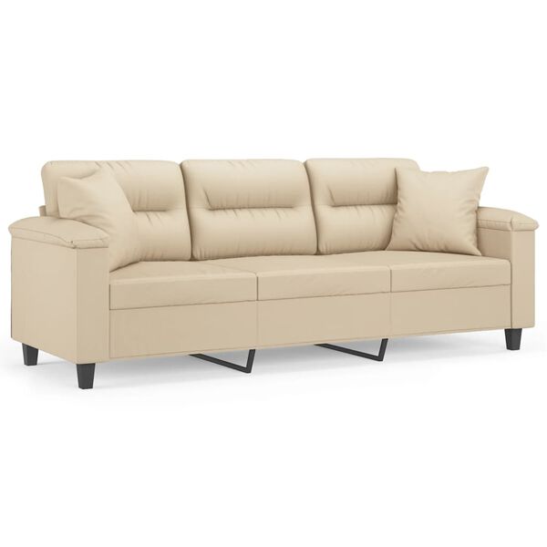 vidaXL Trivietė sofa su pagalvėmis, kreminė, 180cm, audinys