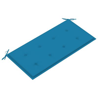 vidaXL Sodo suoliukas su mėlyna pagalvėle, 112cm, tikmedžio masyvas