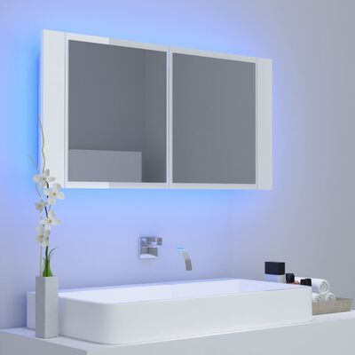 vidaXL Veidrodinė vonios spintelė su LED, balta, 90x12x45cm, akrilas