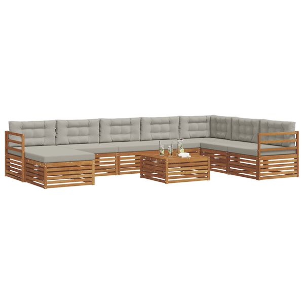 vidaXL Sofų komplektai su pagalve 9 pcs Natūrali ir &scaron;viesiai pilka