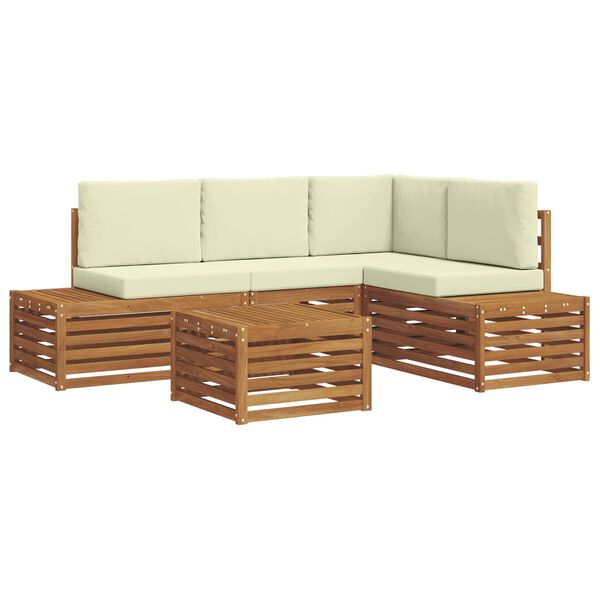 vidaXL Lauko sofos komplektas 5 Vienetas Natūralus ir grietinėlė