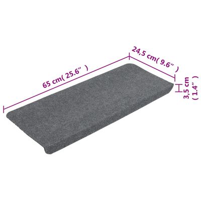 vidaXL Lipnūs laiptų kilimėliai, 15vnt., pilkos spalvos, 65x24,5x3,5cm