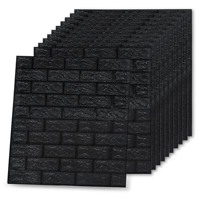 vidaXL Lipnūs 3D tapetai, juodos spalvos, 40vnt., plytų dizaino