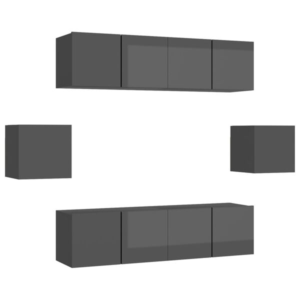 vidaXL Televizoriaus spintelių komplektas, 6 dalių, pilkas, MDP