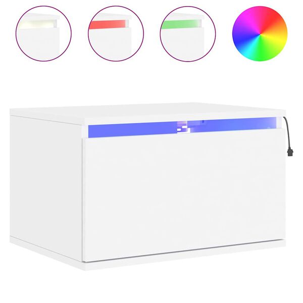 vidaXL Prie sienos montuojama naktinė spintelė su LED, balta