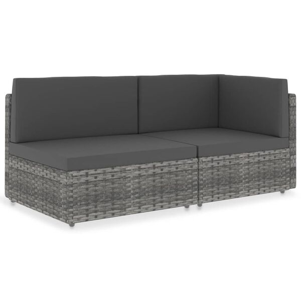 vidaXL Modulinė dvivietė sofa, pilkos spalvos, poliratanas