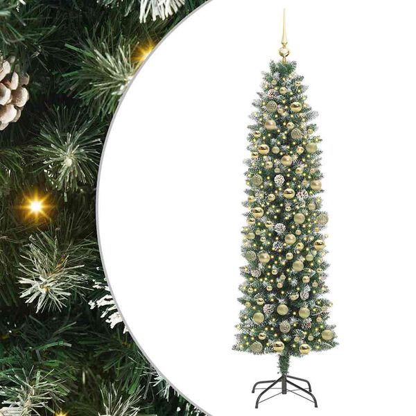 vidaXL Dirbtinis lieknas Kalėdų medis su 300 LED Žalia ir balta 180 cm