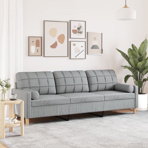vidaXL Trivietė sofa su pagalvėlėmis, &scaron;viesiai pilka, 210cm, audinys