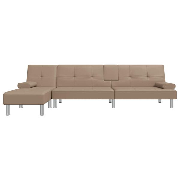 vidaXL L formos sofa-lova, kapučino, 255x140x70cm, dirbtinė oda