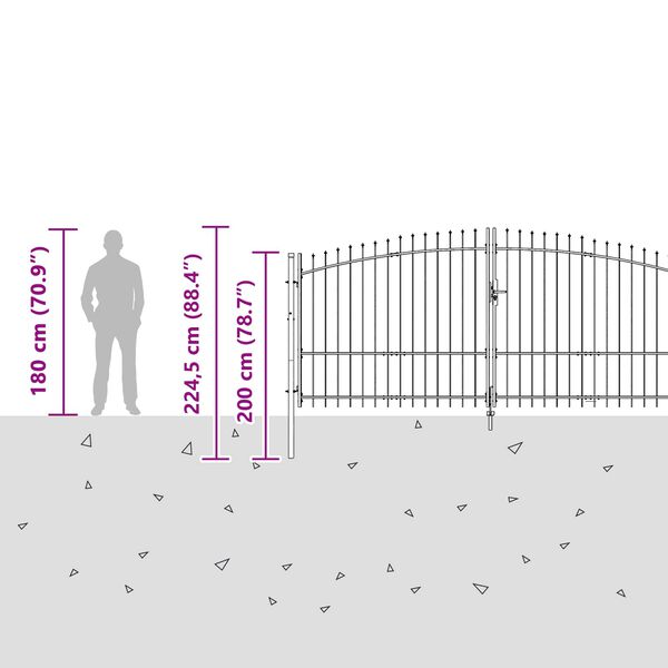 vidaXL Sodo vartai su užraktu Pilka 175 x 400 cm Plienas