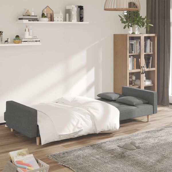 vidaXL Dvivietė sofa-lova su dvejomis pagalvėmis, pilka, audinys