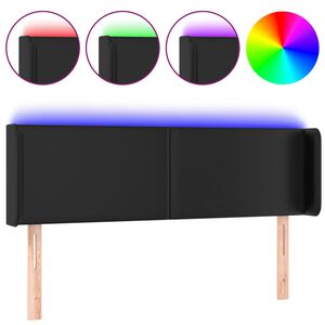 vidaXL Galvūgalis su LED, juodos spalvos, 147x16x78/88cm, dirbtinė oda