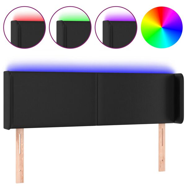 vidaXL Galvūgalis su LED, juodos spalvos, 147x16x78/88cm, dirbtinė oda