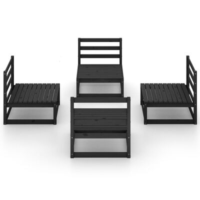 vidaXL Sodo poilsio baldų komplektas, 4 dalių, juodas, pušies masyvas