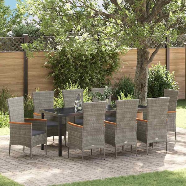 vidaXL Sodo valgomojo komplektas su pagalve 9 pcs Pilka