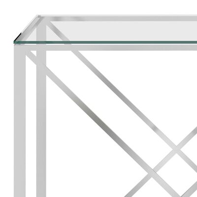 vidaXL Šoninis staliukas, sidabrinis, 140x40x78cm, plienas ir stiklas