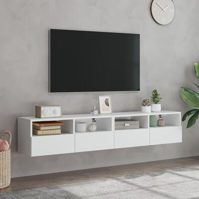 vidaXL Sieninės TV spintelės, 2vnt., baltos, 80x30x30cm, mediena