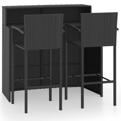 vidaXL Sodo baro baldų komplektas, 3 dalių, juodos spalvos