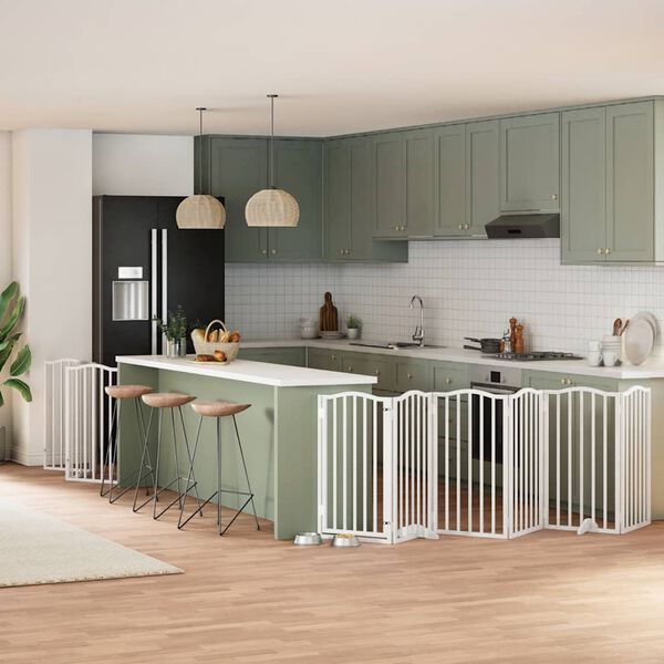 vidaXL Varteliai &scaron;unims su durimis, 9 segmentai, balti, 450cm, tuopa