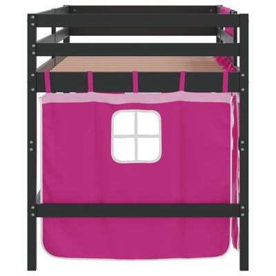 vidaXL Aukšta vaikiška lova su užuolaidomis, rožinė, 80x200cm, pušis