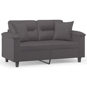 vidaXL Dvivietė sofa su pagalvėlėmis, pilka, 120cm, dirbtinė oda