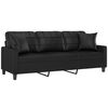 vidaXL Trivietė sofa su pagalvėlėmis, juoda, 180cm, dirbtinė oda