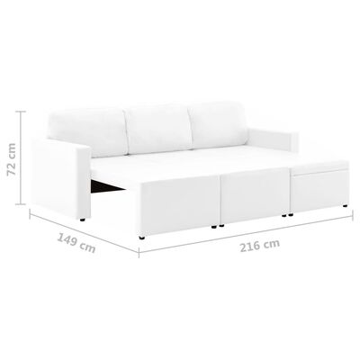 vidaXL Trivietė sofa-lova, baltos spalvos, netikra oda, modulinė