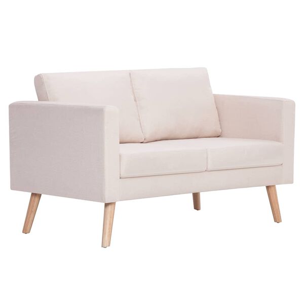vidaXL Dvivietė sofa, kreminės spalvos, audinys