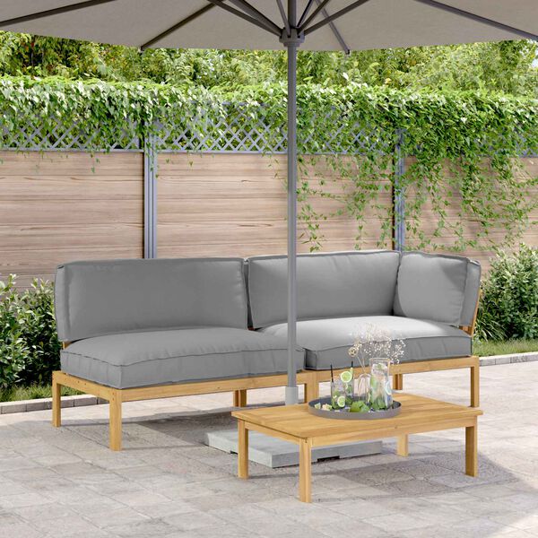 vidaXL Sofos komplektas su pagalve 3 pcs Pilka Kietos akacijos mediena