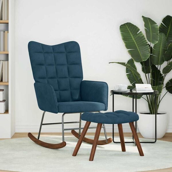 vidaXL supama kėdė su taburete Blue Velvet