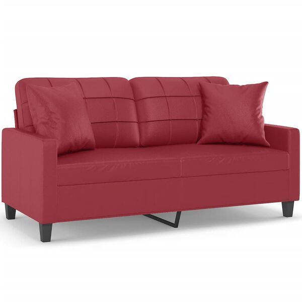 vidaXL Dvivietė sofa su pagalvėlėmis, vyno, 140cm, dirbtinė oda