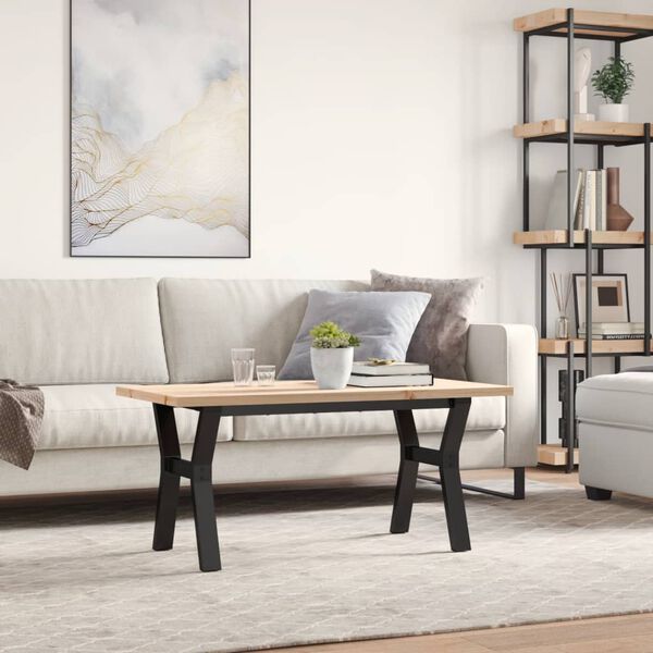 vidaXL Kavos staliukas, 100x50x45,5cm, pu&scaron;is ir plieninis, Y formos rėmas