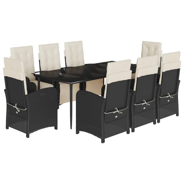 vidaXL Sodo komplektas su pagalvėlėmis, 9 dalių, juodas, poliratanas